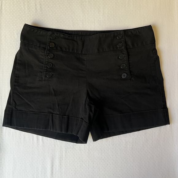 Express Design Studio Women Shorts 6 Black Bermuda Twill Editor Sailor Button 4” - Picture 1 of 9